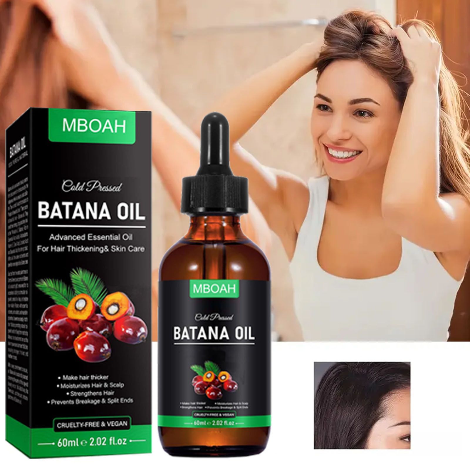 Batana Oil for Hair Growth 60ml, 100% Pure & Natural Batana Hair Oil, Prevent Hair Loss, Batana Oil from Honduras, Batana Oil for Men & Women for Thicker & Stronger Hair