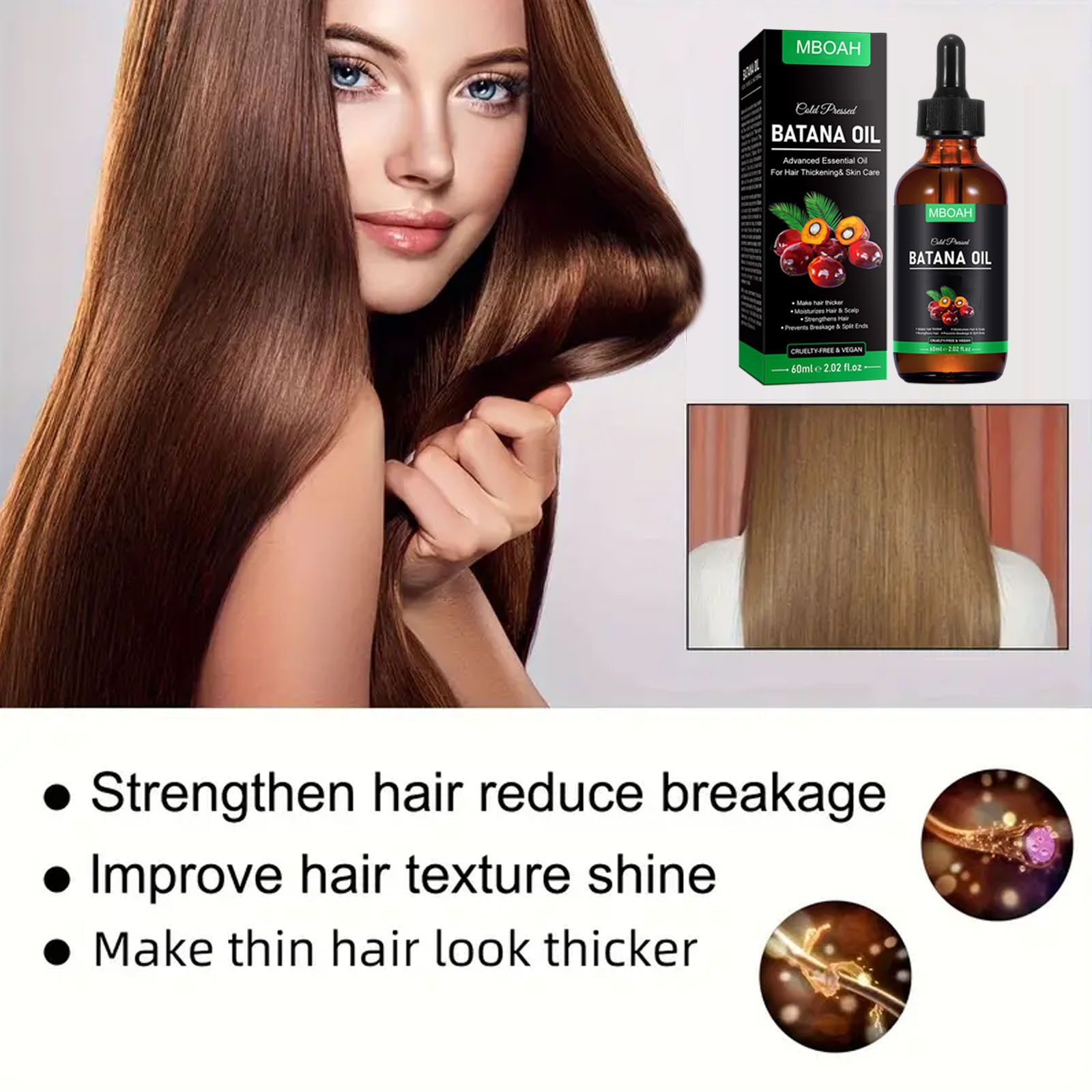 Batana Oil for Hair Growth 60ml, 100% Pure & Natural Batana Hair Oil, Prevent Hair Loss, Batana Oil from Honduras, Batana Oil for Men & Women for Thicker & Stronger Hair