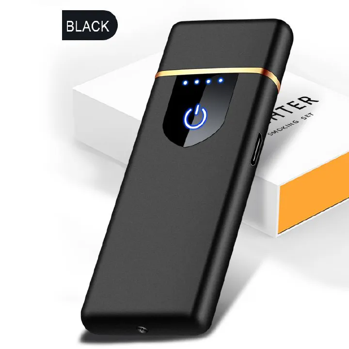 Electronic Lighter, Electric Lighter Windproof USB Rechargeable Slim Coil Lighter with Smart Fingerprint Sensor Double Side Ignition,Creative Power Indicator Flameless Lighter for Gifts(