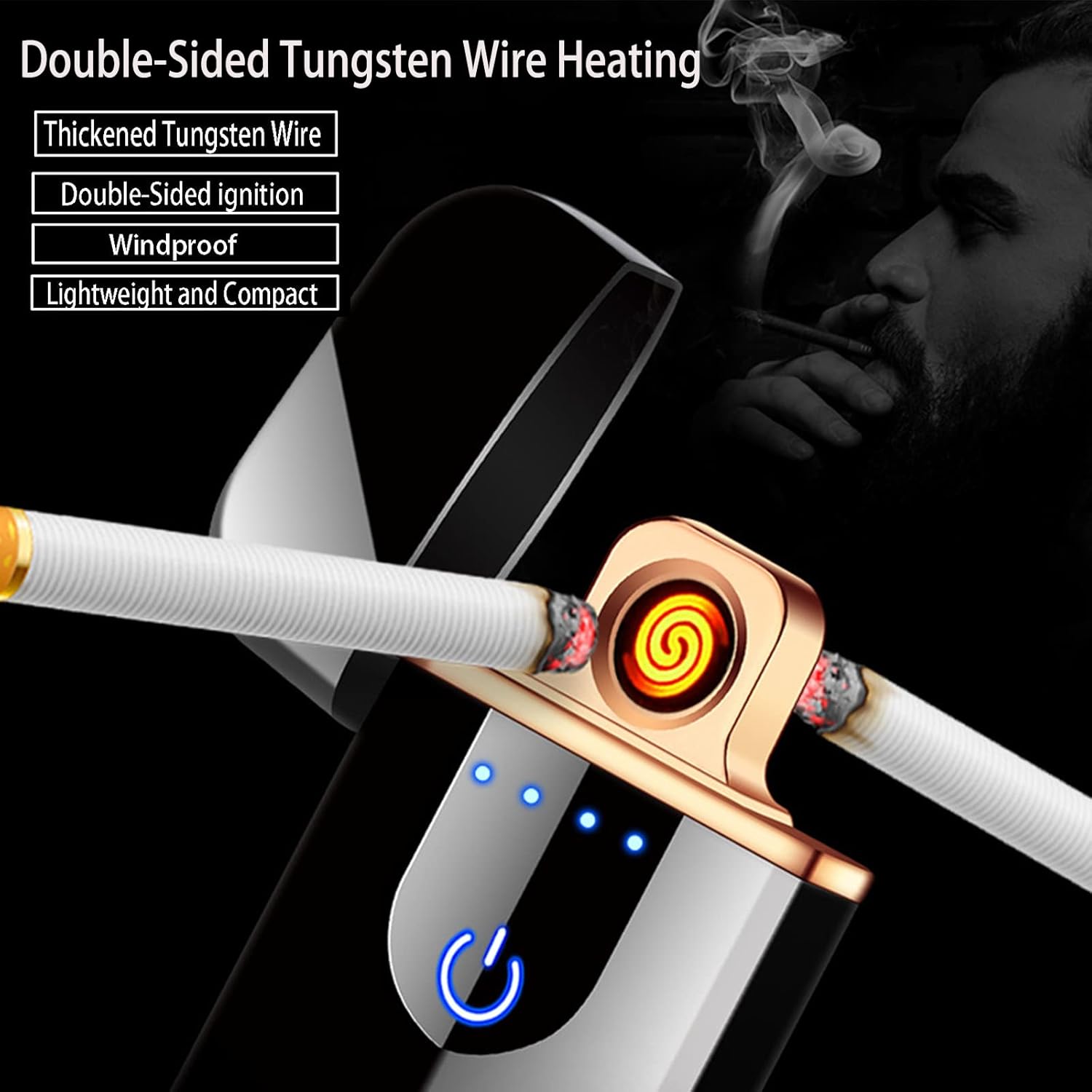 Electronic Lighter, Electric Lighter Windproof USB Rechargeable Slim Coil Lighter with Smart Fingerprint Sensor Double Side Ignition,Creative Power Indicator Flameless Lighter for Gifts(