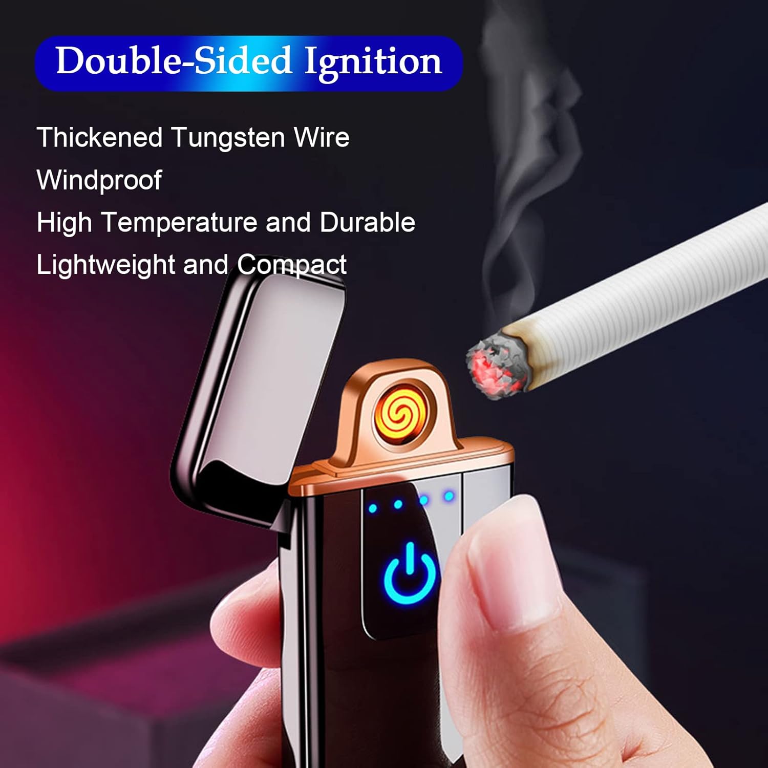 Electronic Lighter, Electric Lighter Windproof USB Rechargeable Slim Coil Lighter with Smart Fingerprint Sensor Double Side Ignition,Creative Power Indicator Flameless Lighter for Gifts(
