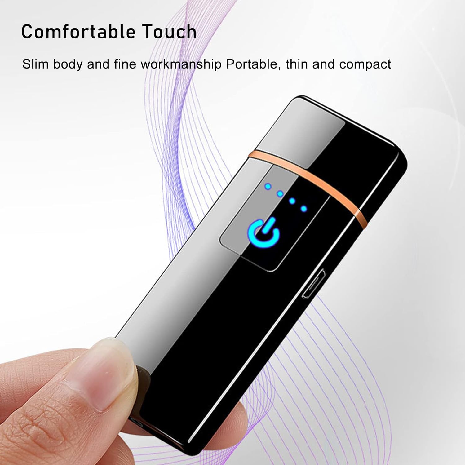 Electronic Lighter, Electric Lighter Windproof USB Rechargeable Slim Coil Lighter with Smart Fingerprint Sensor Double Side Ignition,Creative Power Indicator Flameless Lighter for Gifts(