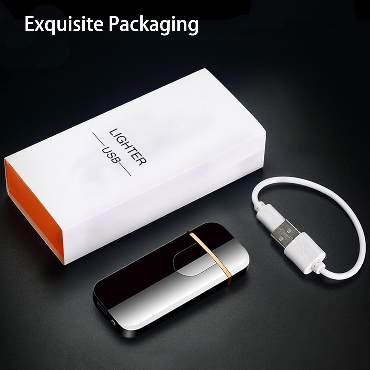 Electronic Lighter, Electric Lighter Windproof USB Rechargeable Slim Coil Lighter with Smart Fingerprint Sensor Double Side Ignition,Creative Power Indicator Flameless Lighter for Gifts(