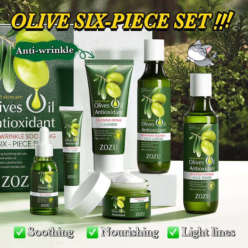 6pcs Olive Oil Skin Care Set, Olive Fruit Extract, Rich in Vitamins, Deeply Moisturising, Facial Cleanser, Toner, Serum, Lotion & Face Cream, face essence Moisturizing Face Skin Care KitKeeps Skin Hyd