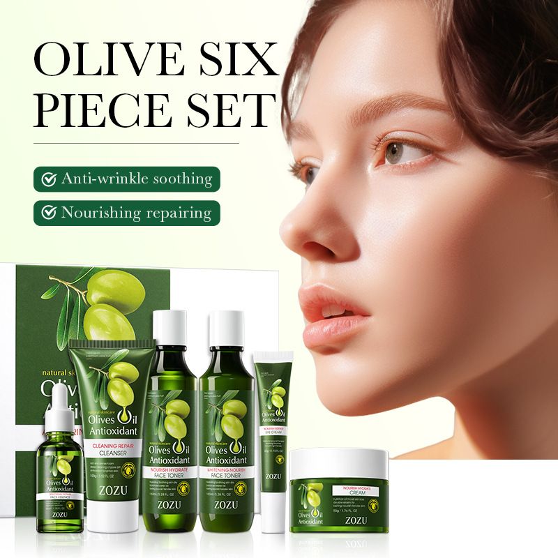 6pcs Olive Oil Skin Care Set, Olive Fruit Extract, Rich in Vitamins, Deeply Moisturising, Facial Cleanser, Toner, Serum, Lotion & Face Cream, face essence Moisturizing Face Skin Care KitKeeps Skin Hyd
