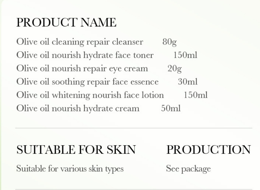 6pcs Olive Oil Skin Care Set, Olive Fruit Extract, Rich in Vitamins, Deeply Moisturising, Facial Cleanser, Toner, Serum, Lotion & Face Cream, face essence Moisturizing Face Skin Care KitKeeps Skin Hyd