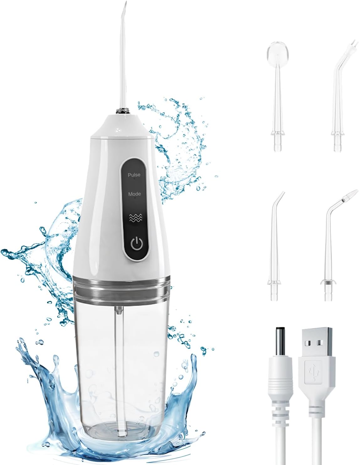 Water Flossers for Teeth Cordless Rechargeable Dental Oral Irrigator Water Jet for Teeth Braces Care with 4 Jet Tips for Travel and Home Use