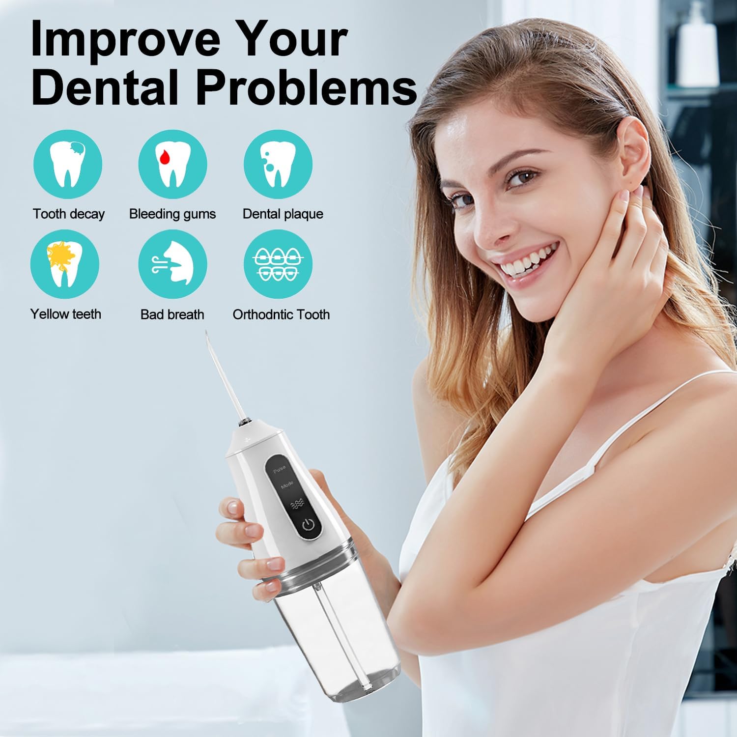 Water Flossers for Teeth Cordless Rechargeable Dental Oral Irrigator Water Jet for Teeth Braces Care with 4 Jet Tips for Travel and Home Use