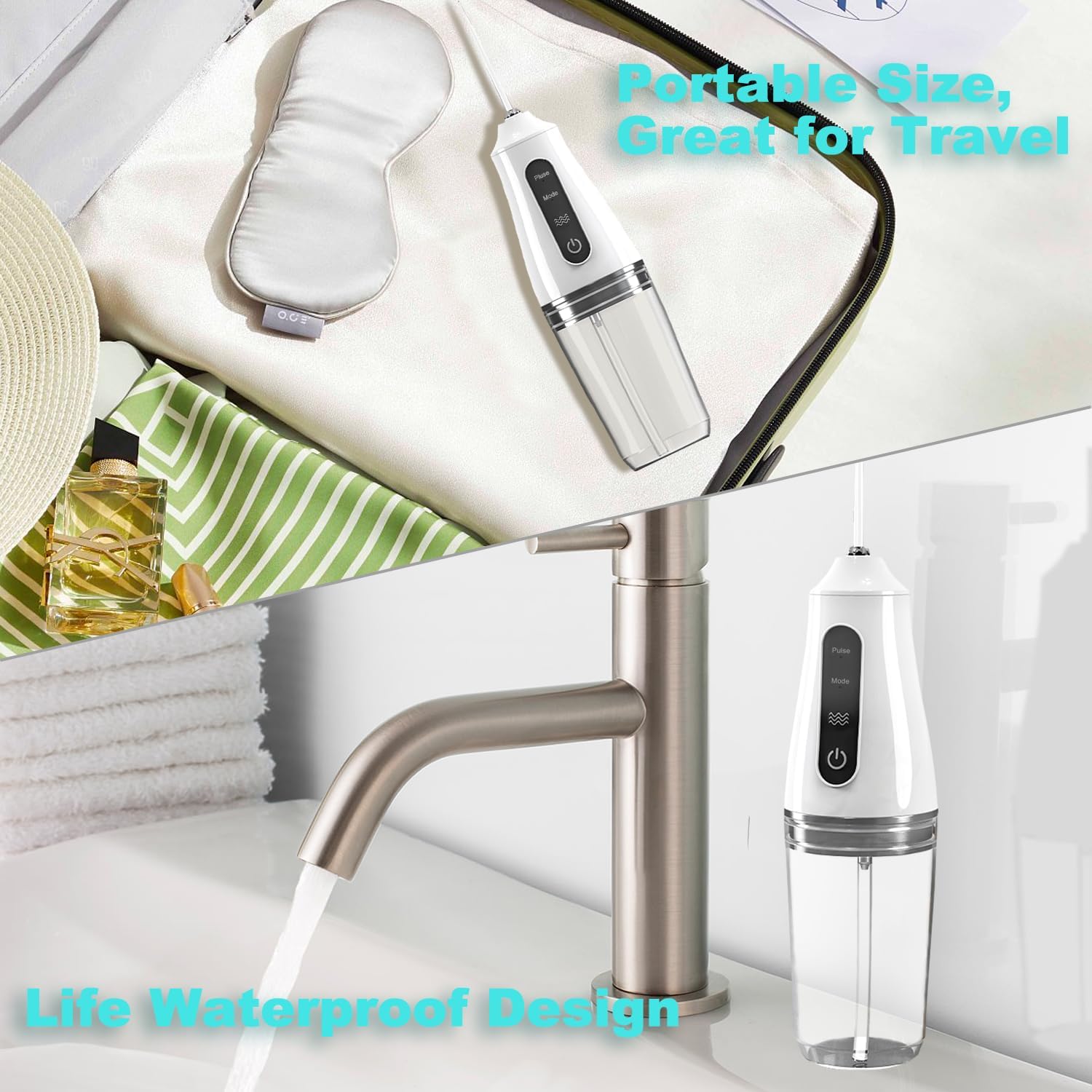 Water Flossers for Teeth Cordless Rechargeable Dental Oral Irrigator Water Jet for Teeth Braces Care with 4 Jet Tips for Travel and Home Use