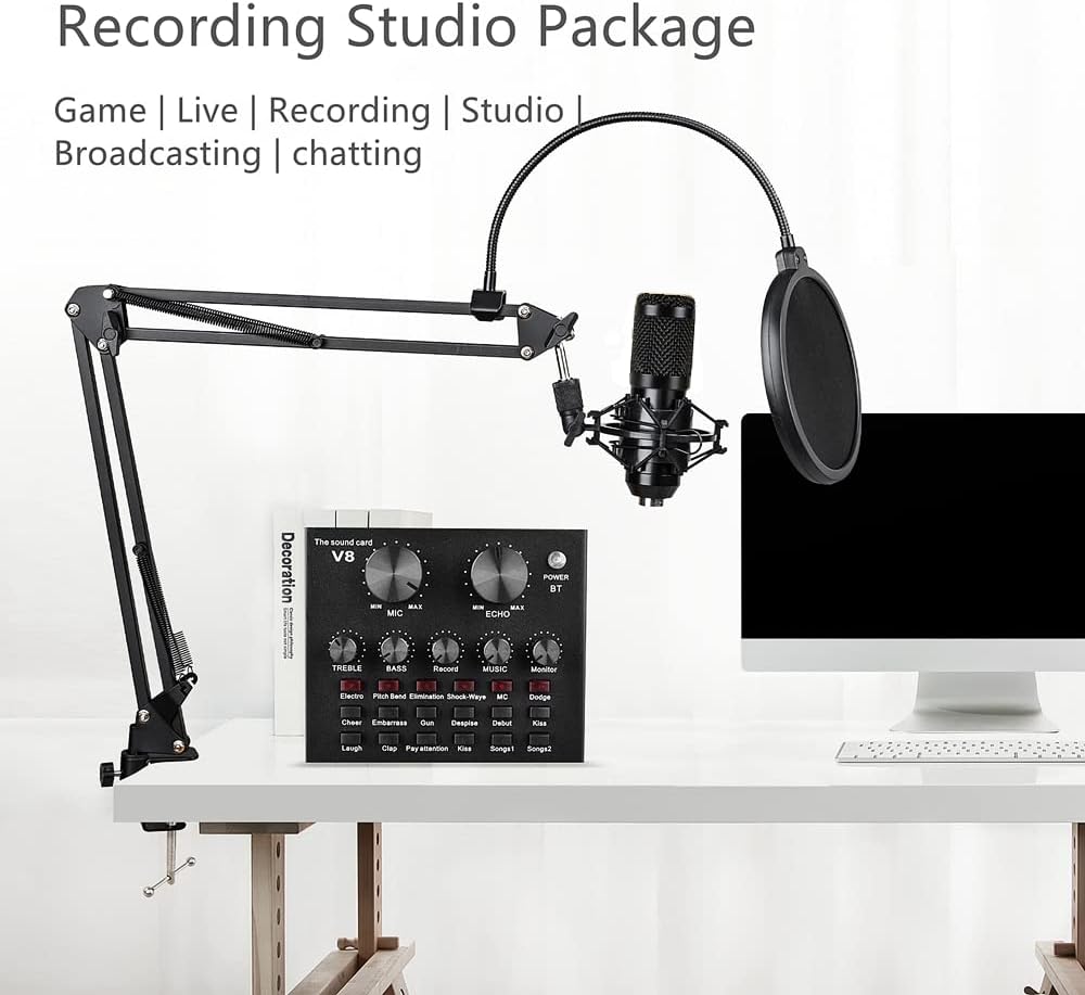 Podcast Equipment Bundle, V8 BM-800 Condenser with Voice Changer, Recording Studio Package - Podcast Microphone Bundle for Laptop, Streaming/Live Broadcast/YouTube Recording