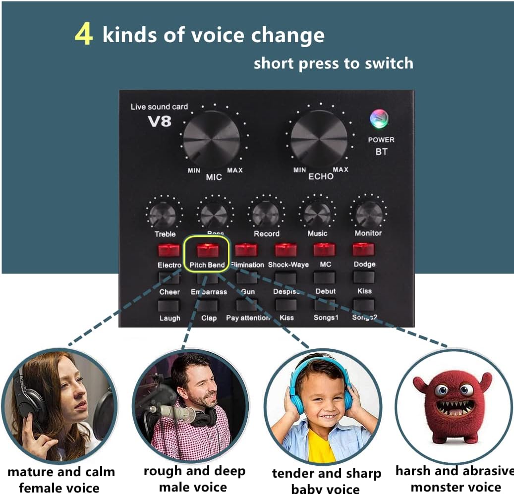 Podcast Equipment Bundle, V8 BM-800 Condenser with Voice Changer, Recording Studio Package - Podcast Microphone Bundle for Laptop, Streaming/Live Broadcast/YouTube Recording