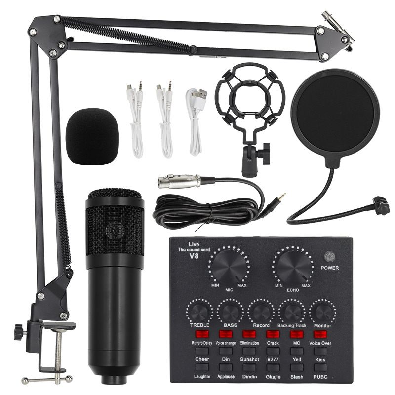 Podcast Equipment Bundle, V8 BM-800 Condenser with Voice Changer, Recording Studio Package - Podcast Microphone Bundle for Laptop, Streaming/Live Broadcast/YouTube Recording