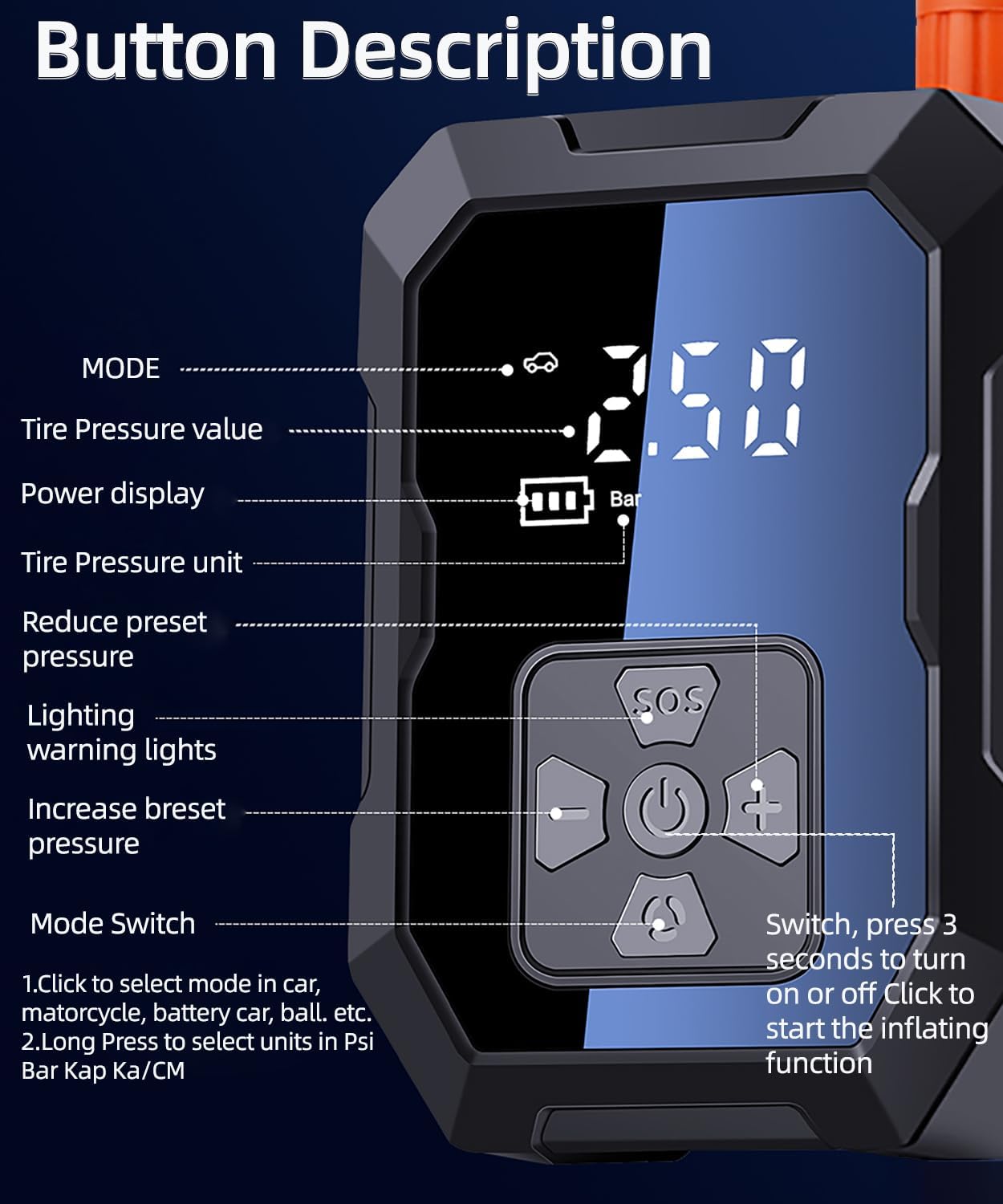 Tire Inflator Portable Air Compressor for Car, Ball Basketball Pump for Sports Balls Auto for Car Tires Bicycle w Gauge Values Display, 150PSI Power Battery Bike Pump Cordless