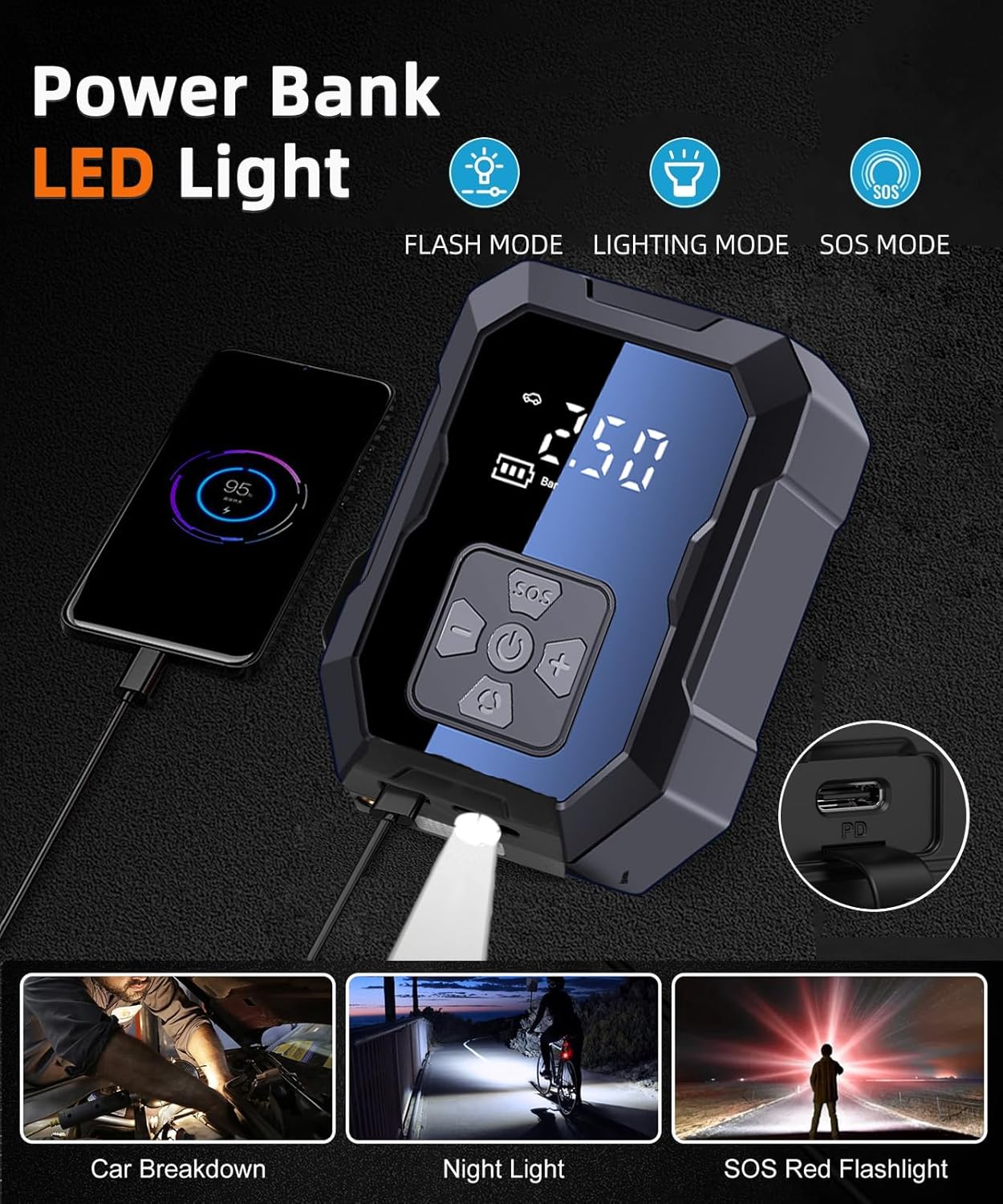 Tire Inflator Portable Air Compressor for Car, Ball Basketball Pump for Sports Balls Auto for Car Tires Bicycle w Gauge Values Display, 150PSI Power Battery Bike Pump Cordless