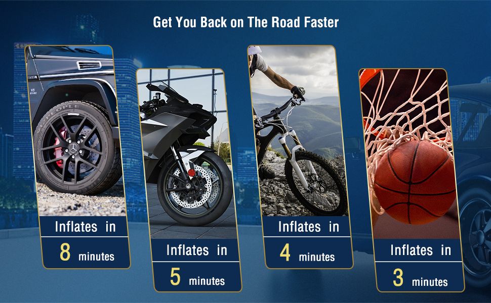 Tire Inflator Portable Air Compressor for Car, Ball Basketball Pump for Sports Balls Auto for Car Tires Bicycle w Gauge Values Display, 150PSI Power Battery Bike Pump Cordless