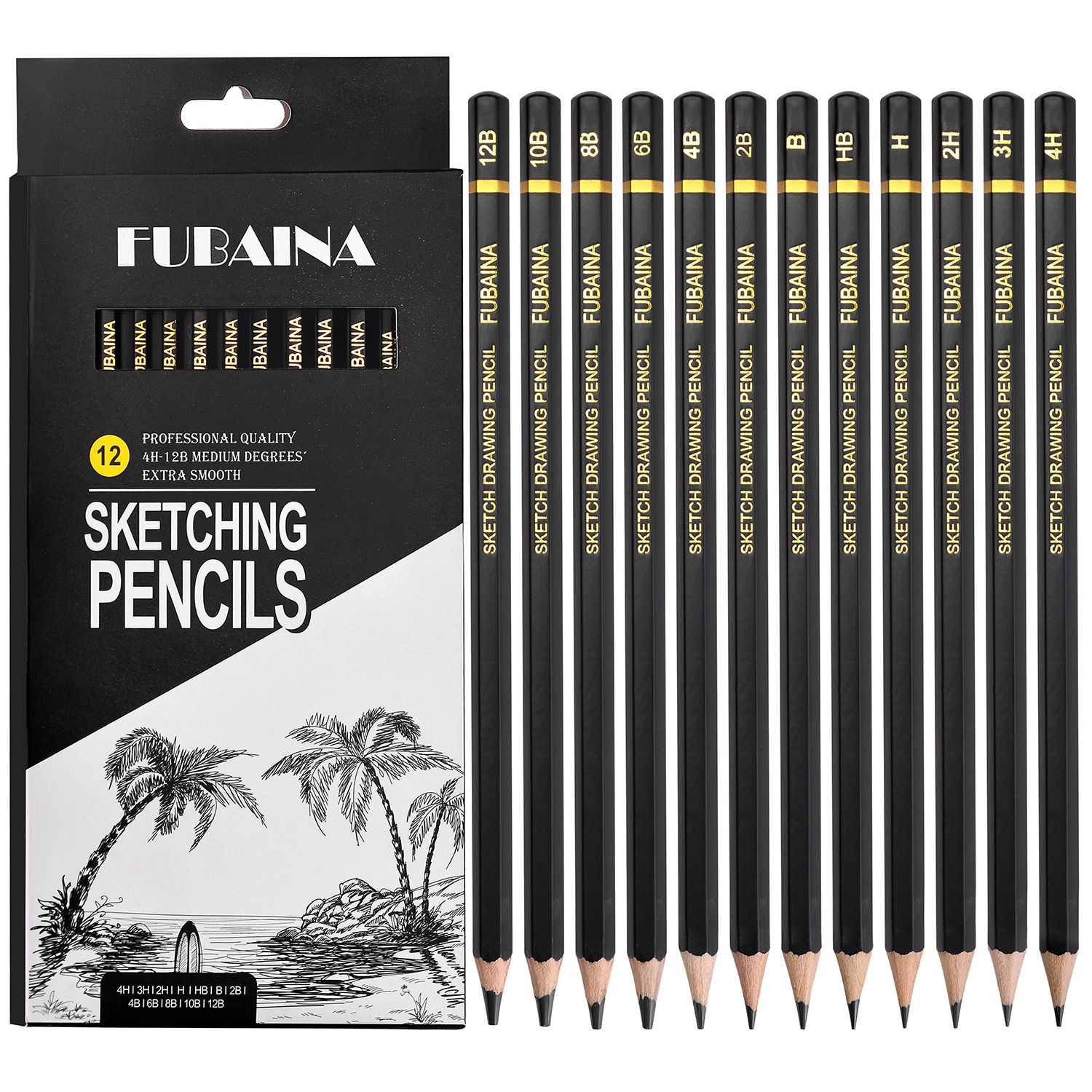 12 Pcs Drawing Sketching Pencil Set Professional (12b - 4h) Graphite Charcoal Gift Bulk for Artists Beginners, Pro Artists, Drawing Art, Sketching