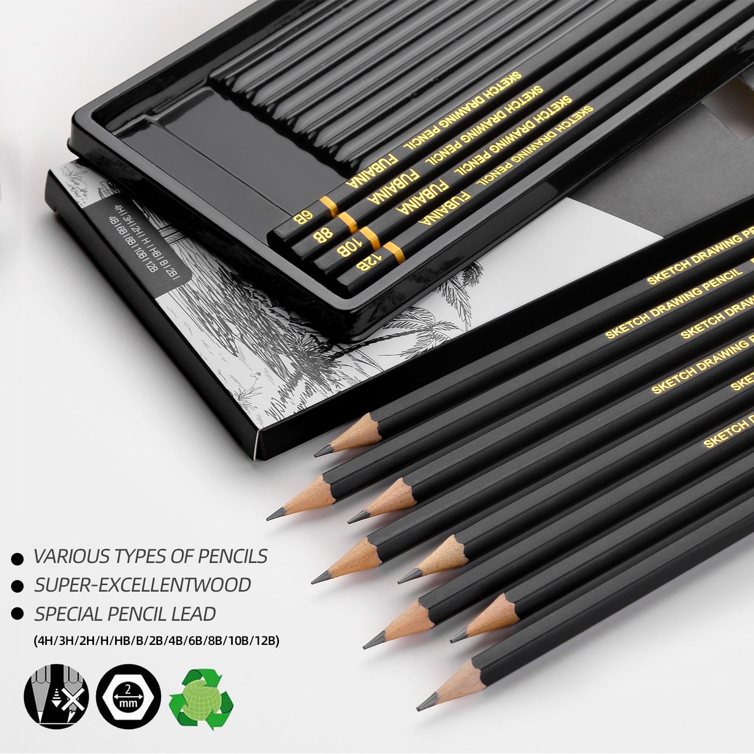 12 Pcs Drawing Sketching Pencil Set Professional (12b - 4h) Graphite Charcoal Gift Bulk for Artists Beginners, Pro Artists, Drawing Art, Sketching