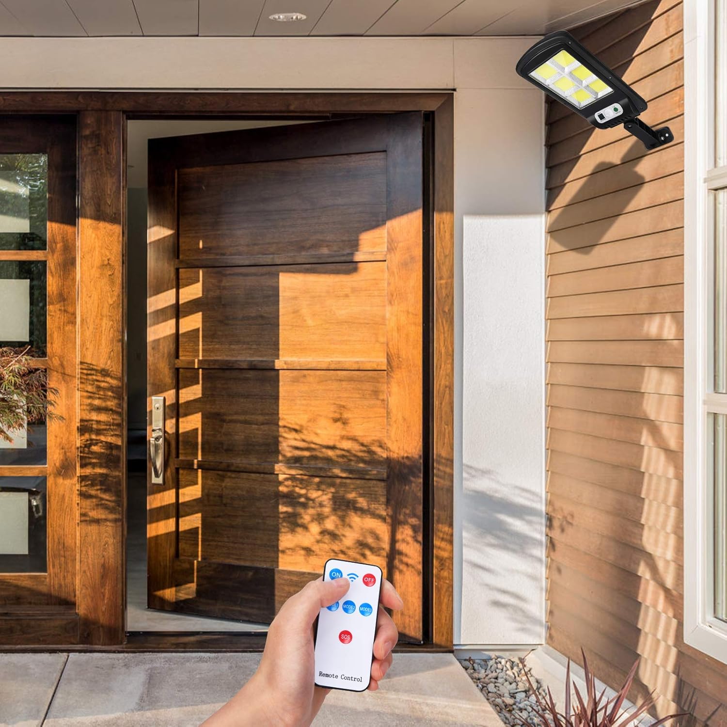 Led Solar Street Lights Outdoor,225COB  Remote Control Wireless Ip65 Motion Sensor Security Wall Light with 3 Modes for Garden, Street, Deck, Yard, Garage, Patio