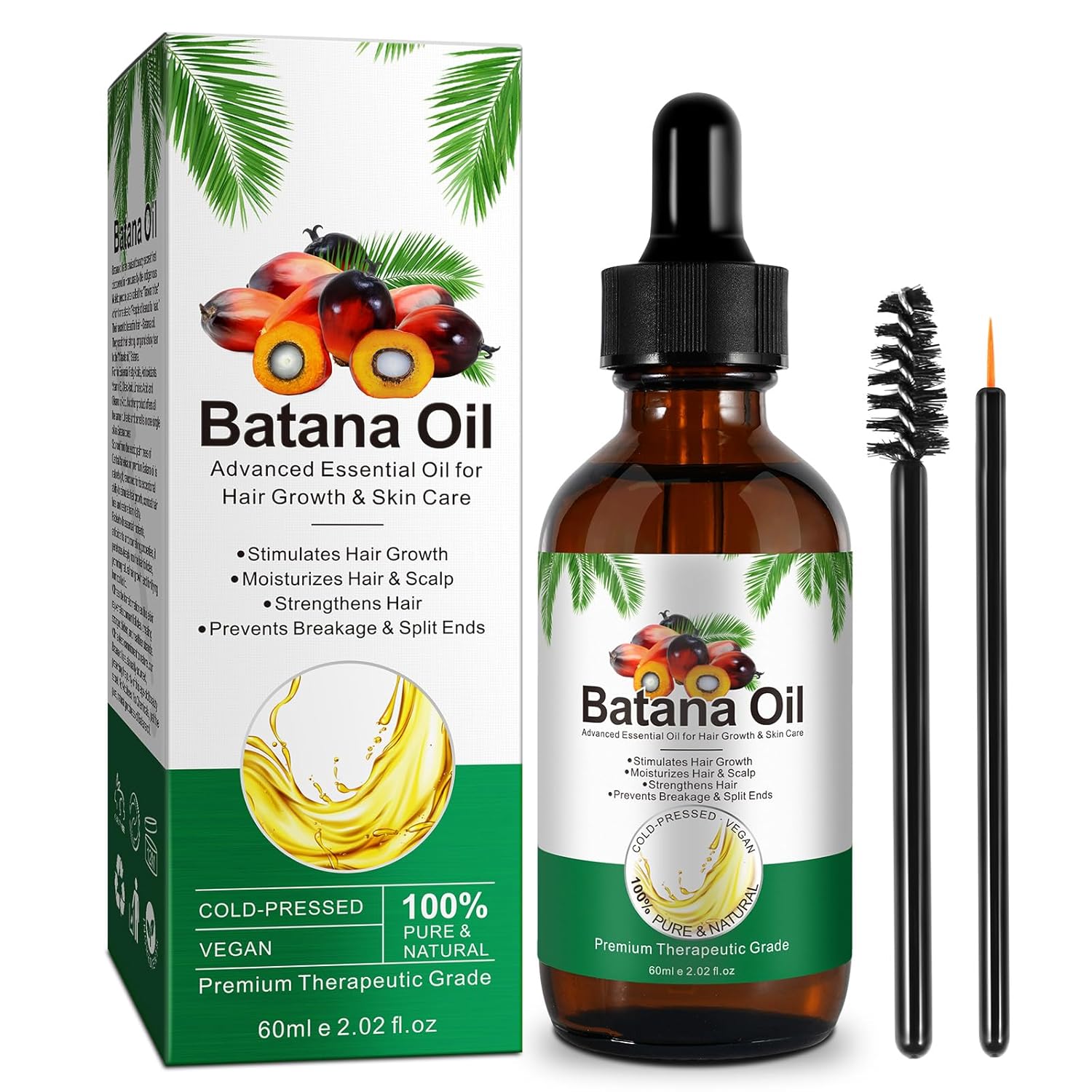 Batana Oil for Hair Growth,60ml 100% Pure Natural Cold Pressed Organic Oil,Promotes Hair Growth for Men & Women,Hydrating & Repairing Dry,Damaged Hair Skin Care,Enhances Hair & Skin Radiance