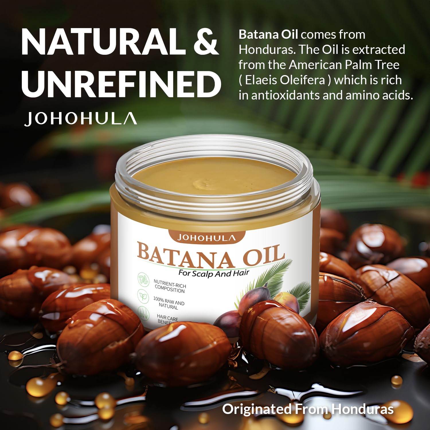 Batana Oil for Hair Growth - 100% Natural Botana Oil from Honduras, Eliminate Hair Split Ends, Restores Damaged Hair and Scalp, Enhances Hair Radiance Nourishment, All Hair Types