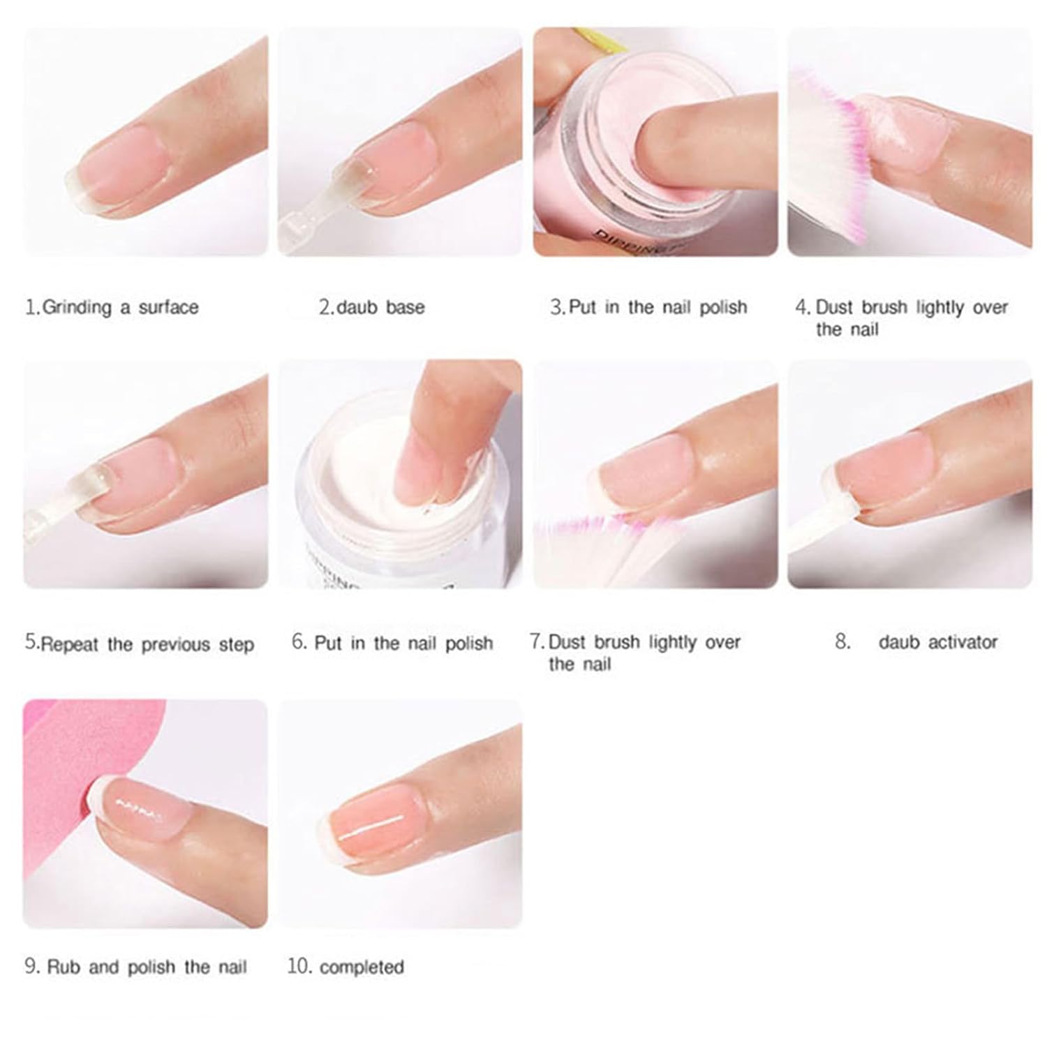 6 Colors Dipping Powder Set Dip Powder Nail Art Starter Kit for DIY Salon No LED Nail Lamp Needed Nail Art Manicure with Base Coat Activator