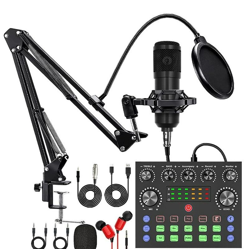 Podcast Equipment Bundle, BM-800 Podcast Microphone Bundle with V8S Voice Changer, Condenser Microphone Recording Studio Package for Podcasting Streaming Recording Singing PC Mobile YouTube TikTok