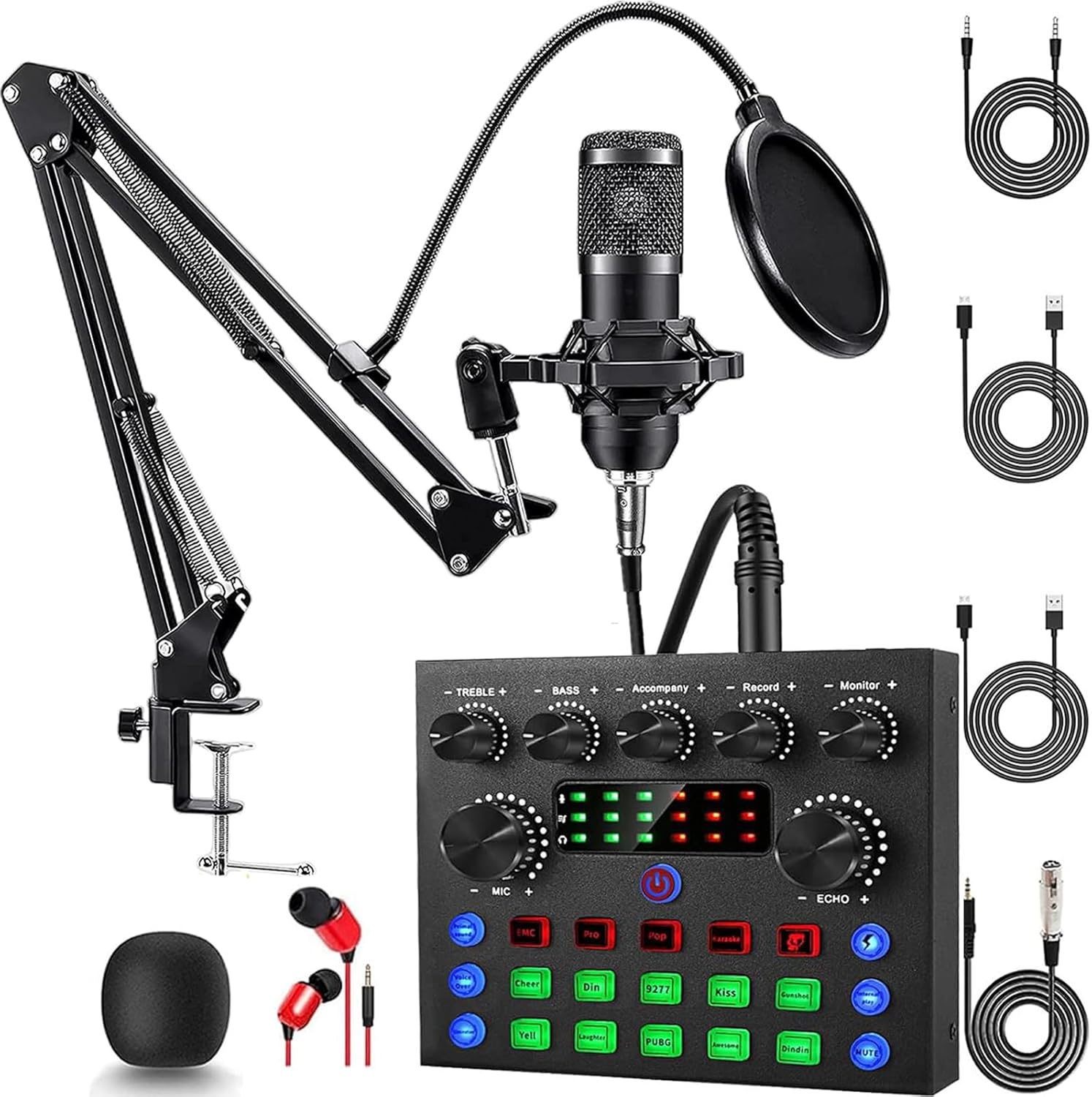 Podcast Equipment Bundle, BM-800 Podcast Microphone Bundle with V8S Voice Changer, Condenser Microphone Recording Studio Package for Podcasting Streaming Recording Singing PC Mobile YouTube TikTok
