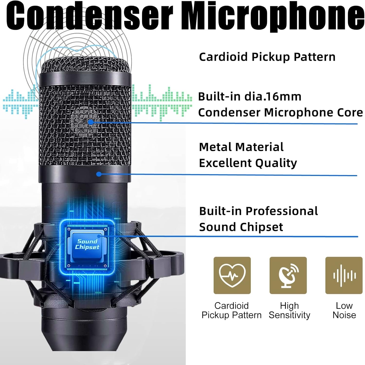 Podcast Equipment Bundle, BM-800 Podcast Microphone Bundle with V8S Voice Changer, Condenser Microphone Recording Studio Package for Podcasting Streaming Recording Singing PC Mobile YouTube TikTok