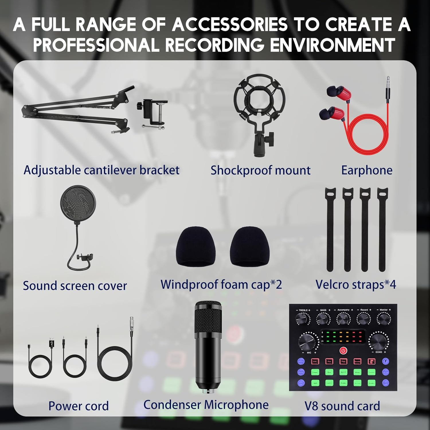 Podcast Equipment Bundle, BM-800 Podcast Microphone Bundle with V8S Voice Changer, Condenser Microphone Recording Studio Package for Podcasting Streaming Recording Singing PC Mobile YouTube TikTok