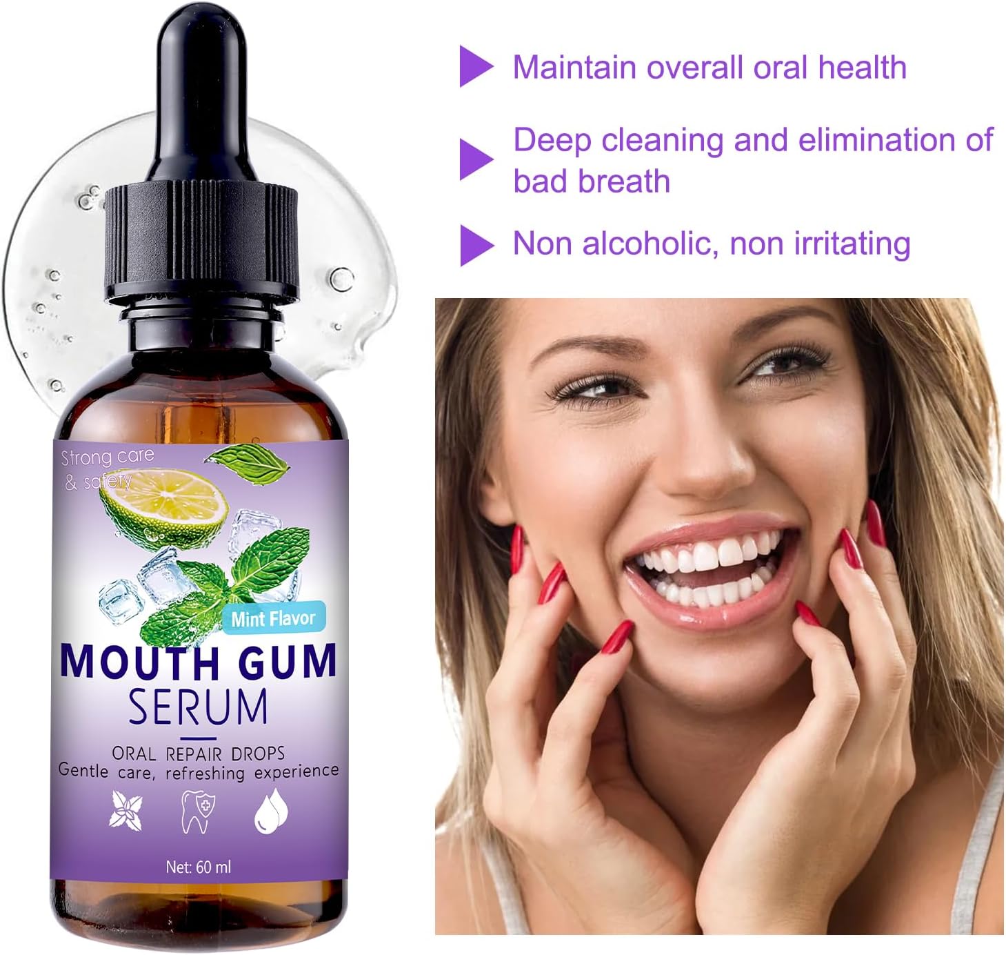 Gum Restore Drops - Gum Repair for Receding Gums Treatment, Gum Regrowth Treatment Drops for Dry Mouth, Stain Removal & Bad Breath Treatment for Adults, Instant Fresh Breath, 60ML