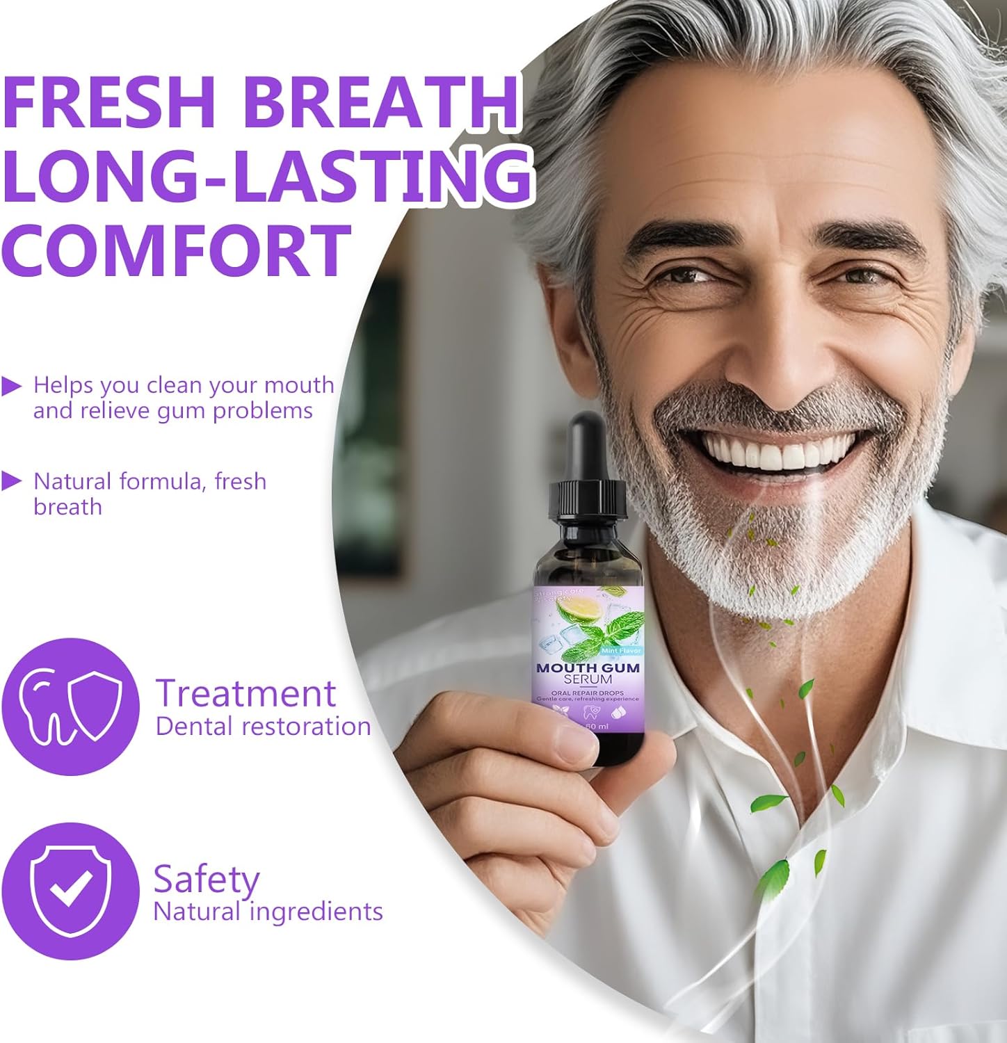 Gum Restore Drops - Gum Repair for Receding Gums Treatment, Gum Regrowth Treatment Drops for Dry Mouth, Stain Removal & Bad Breath Treatment for Adults, Instant Fresh Breath, 60ML