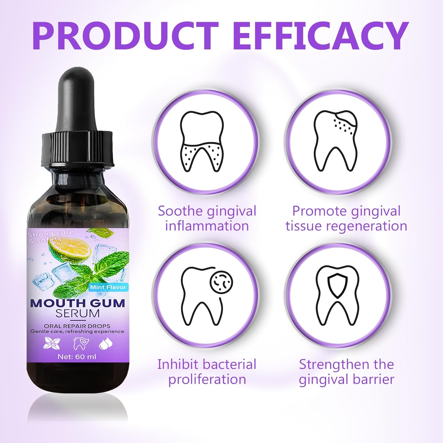 Gum Restore Drops - Gum Repair for Receding Gums Treatment, Gum Regrowth Treatment Drops for Dry Mouth, Stain Removal & Bad Breath Treatment for Adults, Instant Fresh Breath, 60ML