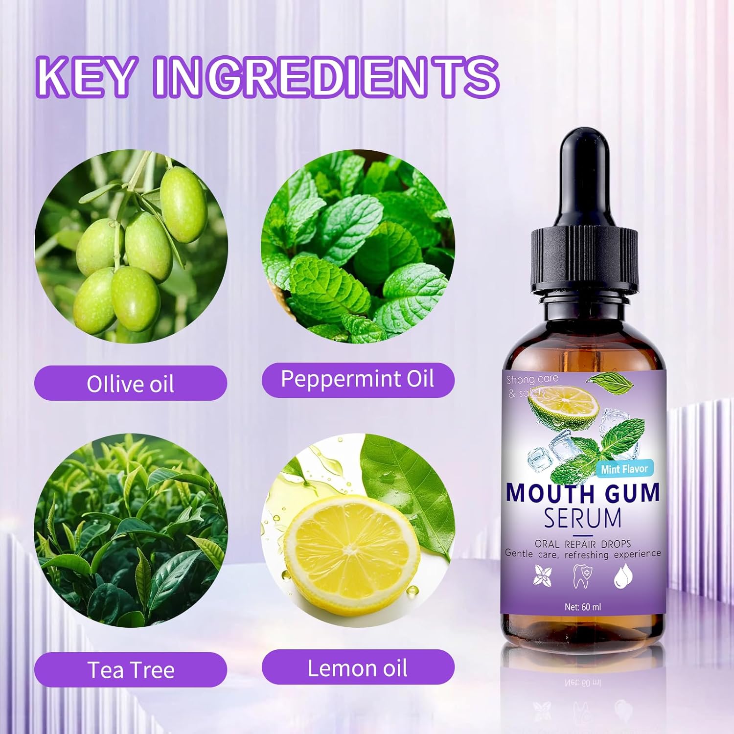 Gum Restore Drops - Gum Repair for Receding Gums Treatment, Gum Regrowth Treatment Drops for Dry Mouth, Stain Removal & Bad Breath Treatment for Adults, Instant Fresh Breath, 60ML