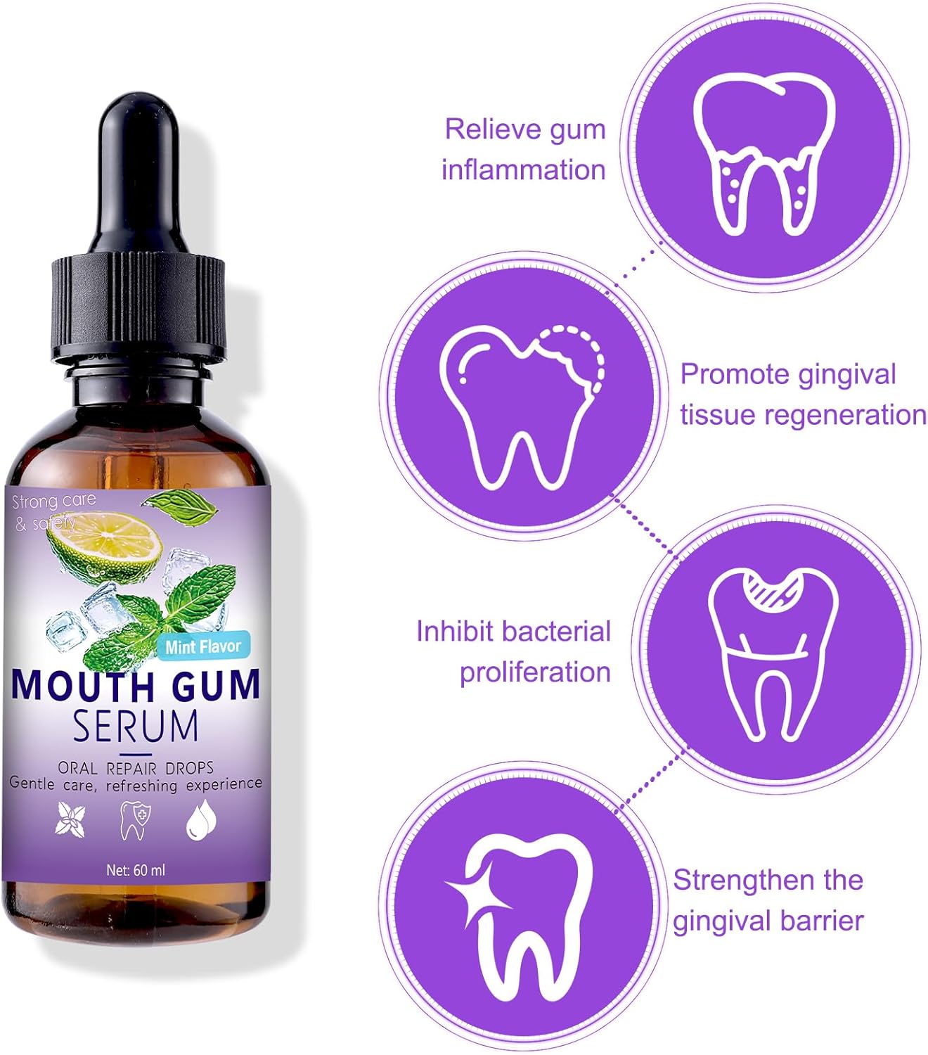 Gum Restore Drops - Gum Repair for Receding Gums Treatment, Gum Regrowth Treatment Drops for Dry Mouth, Stain Removal & Bad Breath Treatment for Adults, Instant Fresh Breath, 60ML