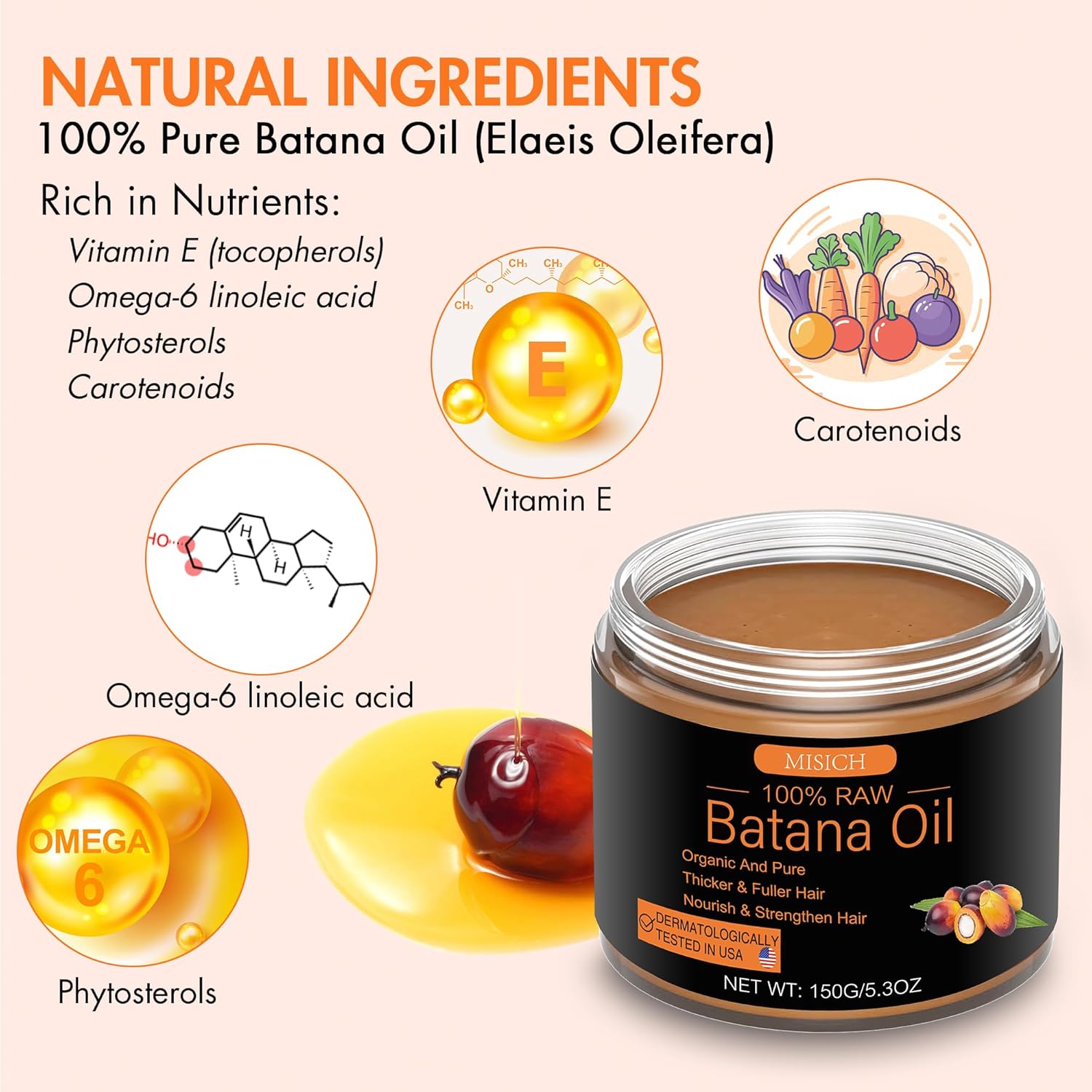 Raw Batana Oil for Hair Growth, 100% Natural Pure Botana Oil Paste, Unrefined Organic Batana Hair Growth Oil for Prevent Hair Loss, Enhances Hair Thickness for Men & Women