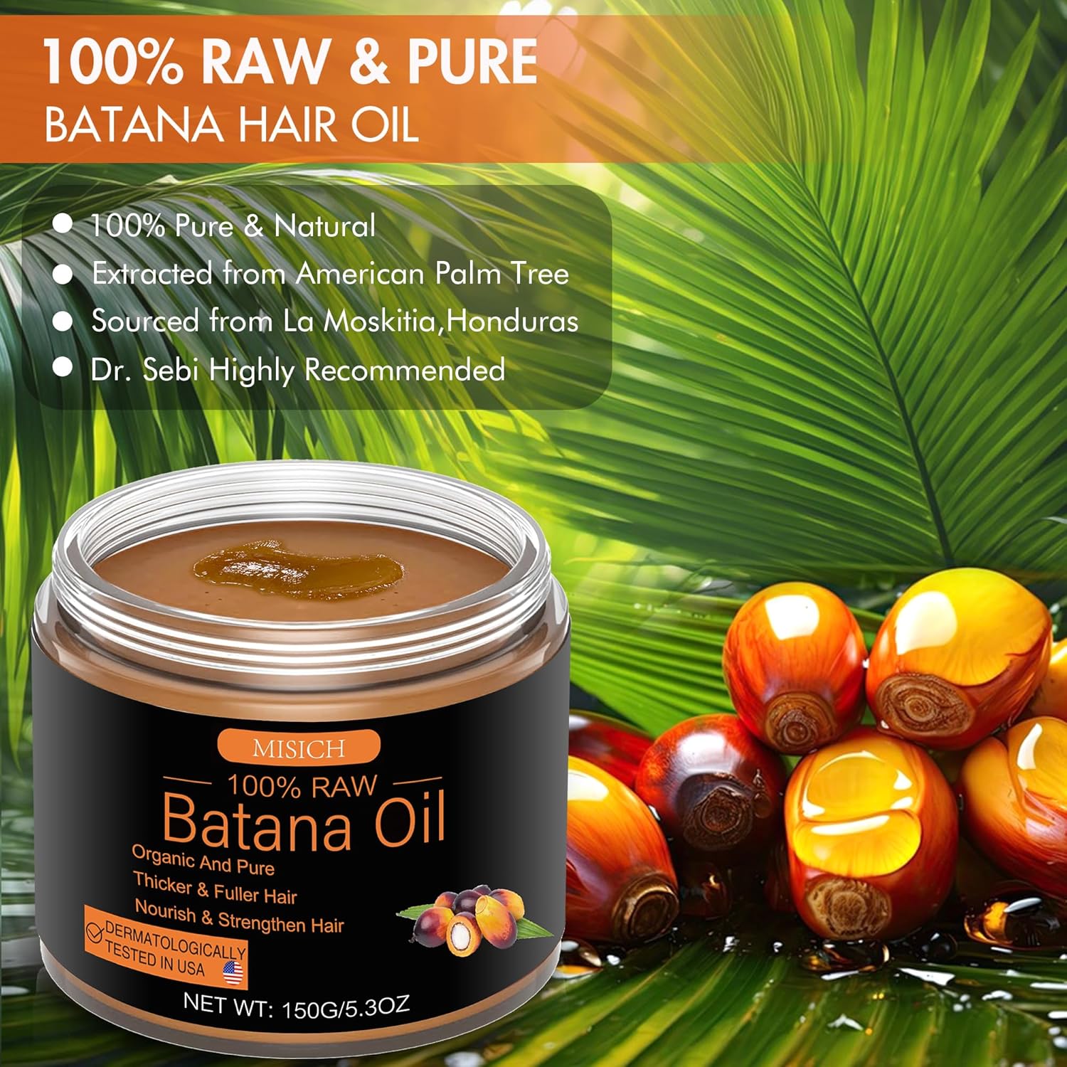 Raw Batana Oil for Hair Growth, 100% Natural Pure Botana Oil Paste, Unrefined Organic Batana Hair Growth Oil for Prevent Hair Loss, Enhances Hair Thickness for Men & Women
