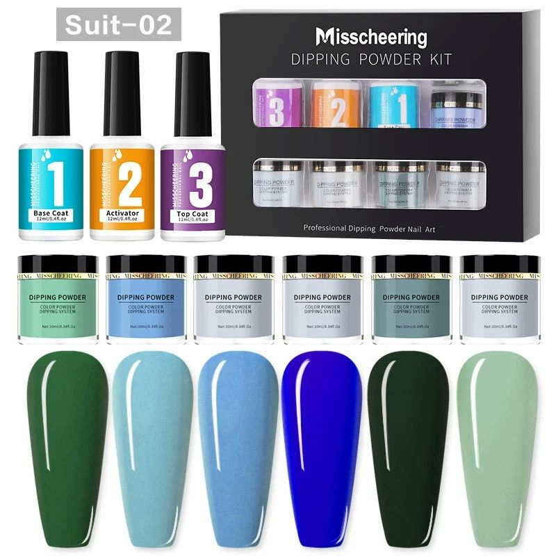 6 Colors Dipping Powder Set Dip Powder Nail Art Starter Kit for DIY Salon No LED Nail Lamp Needed Nail Art Manicure with Base Coat Activator