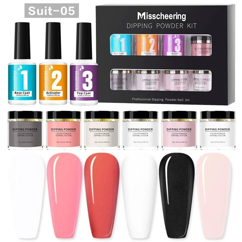 6 Colors Dipping Powder Set Dip Powder Nail Art Starter Kit for DIY Salon No LED Nail Lamp Needed Nail Art Manicure with Base Coat Activator