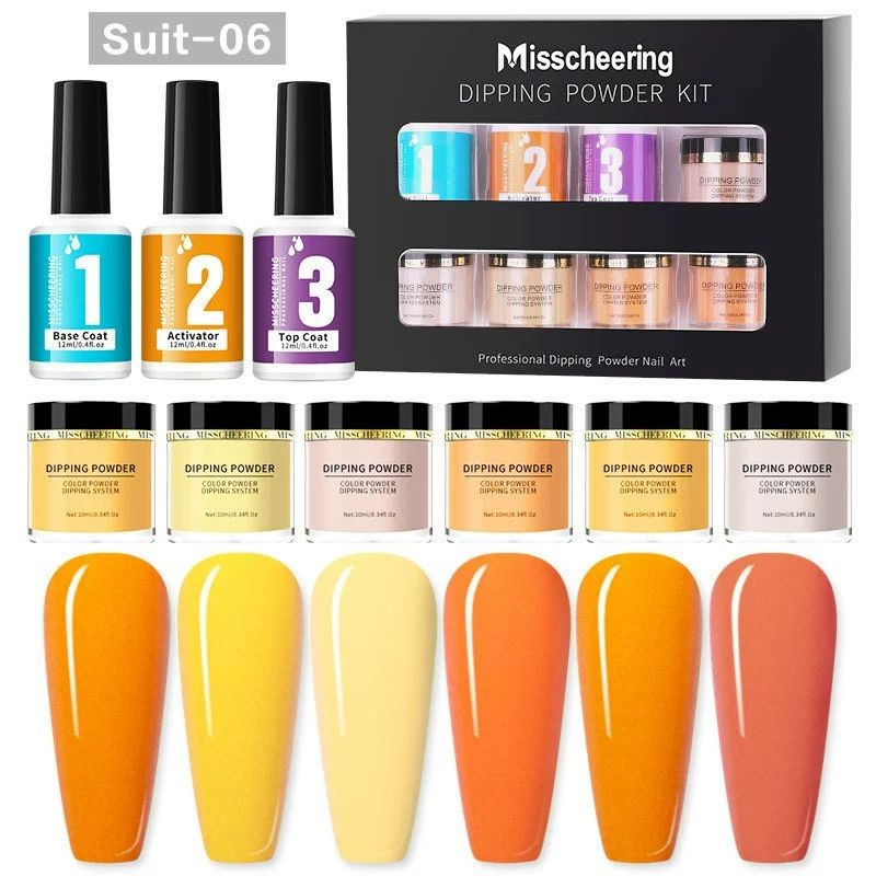 6 Colors Dipping Powder Set Dip Powder Nail Art Starter Kit for DIY Salon No LED Nail Lamp Needed Nail Art Manicure with Base Coat Activator