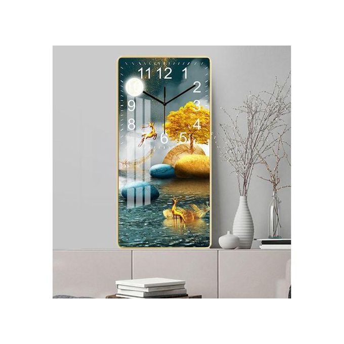 Wall Clock Battery Operated 60*30cm Rectangle Clocks Non Ticking Analog Blue Wall-Clock for Bedroom