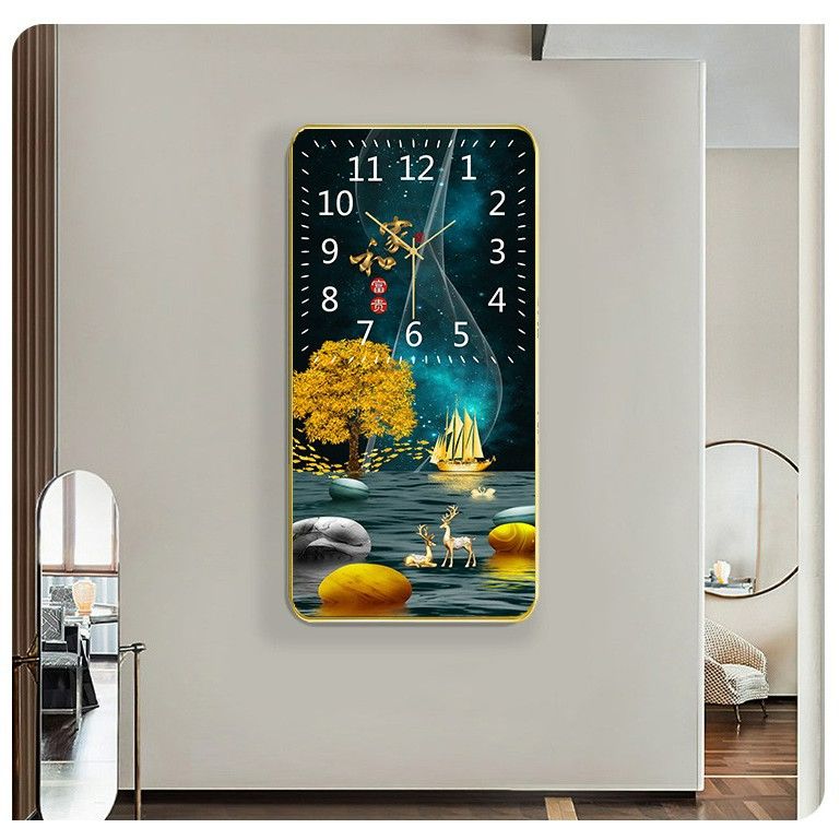 Wall Clock Battery Operated 60*30cm Rectangle Clocks Non Ticking Analog Blue Wall-Clock for Bedroom