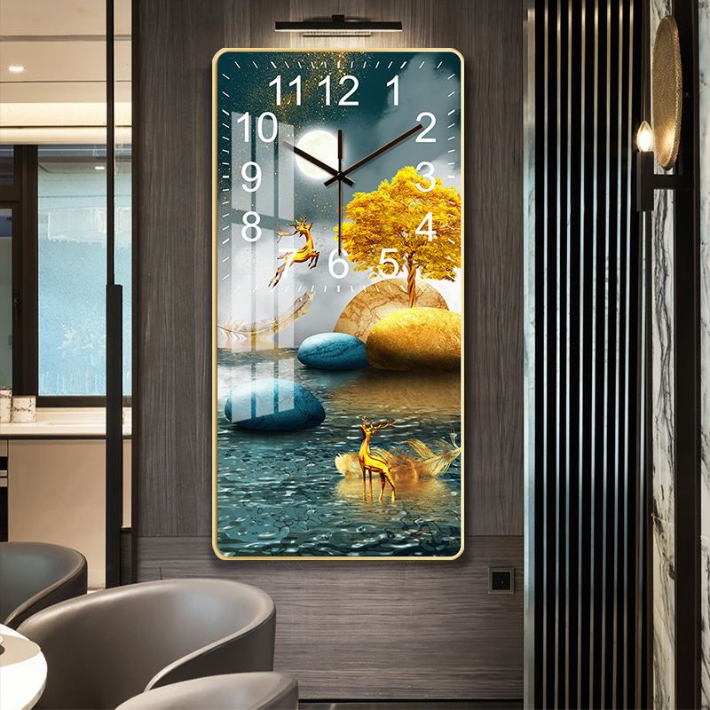 Wall Clock Battery Operated 60*30cm Rectangle Clocks Non Ticking Analog Blue Wall-Clock for Bedroom