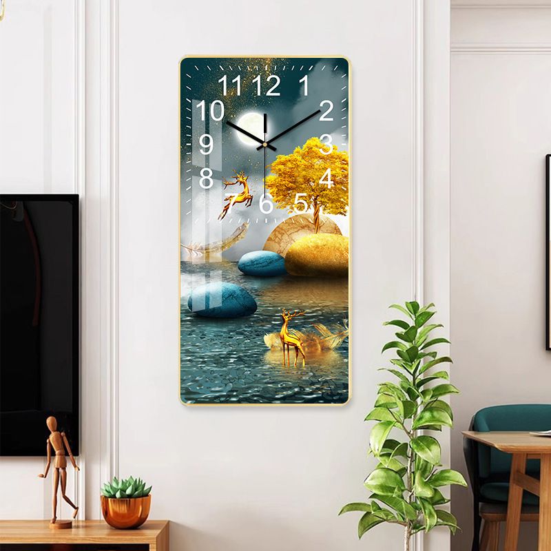 Wall Clock Battery Operated 60*30cm Rectangle Clocks Non Ticking Analog Blue Wall-Clock for Bedroom