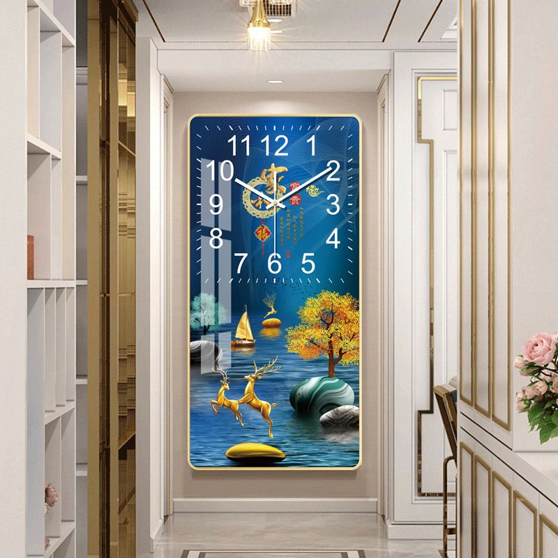 Wall Clock Battery Operated 60*30cm Rectangle Clocks Non Ticking Analog Blue Wall-Clock for Bedroom