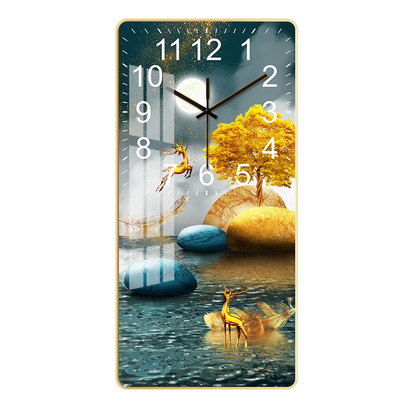 Wall Clock Battery Operated 60*30cm Rectangle Clocks Non Ticking Analog Blue Wall-Clock for Bedroom