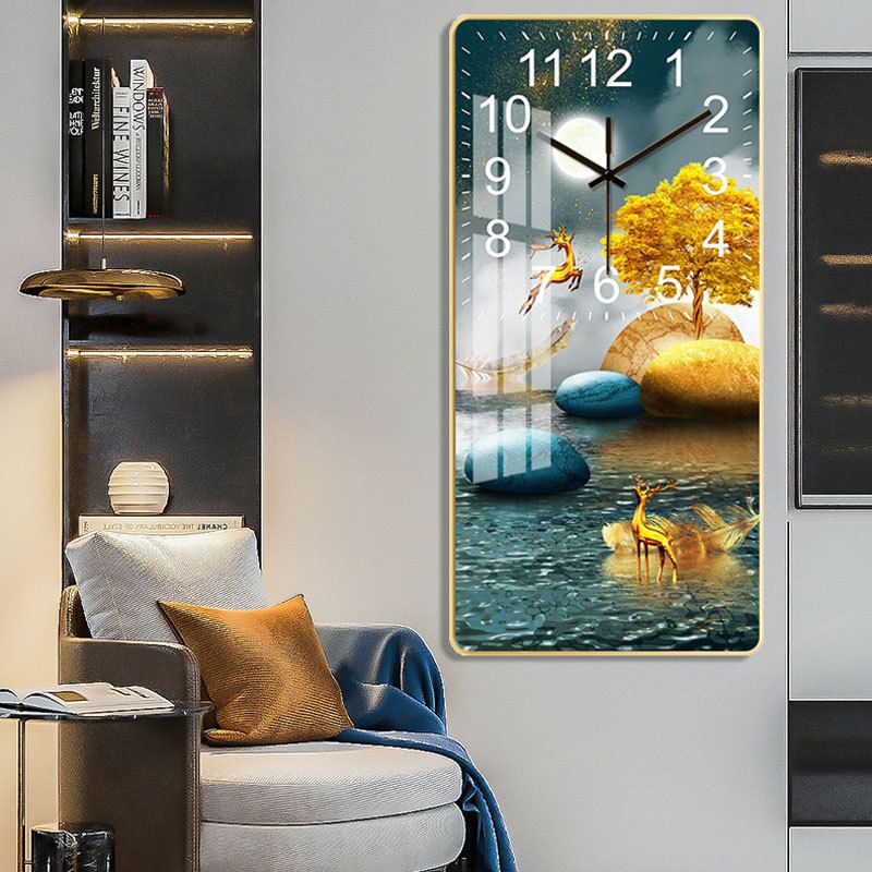 Wall Clock Battery Operated 60*30cm Rectangle Clocks Non Ticking Analog Blue Wall-Clock for Bedroom