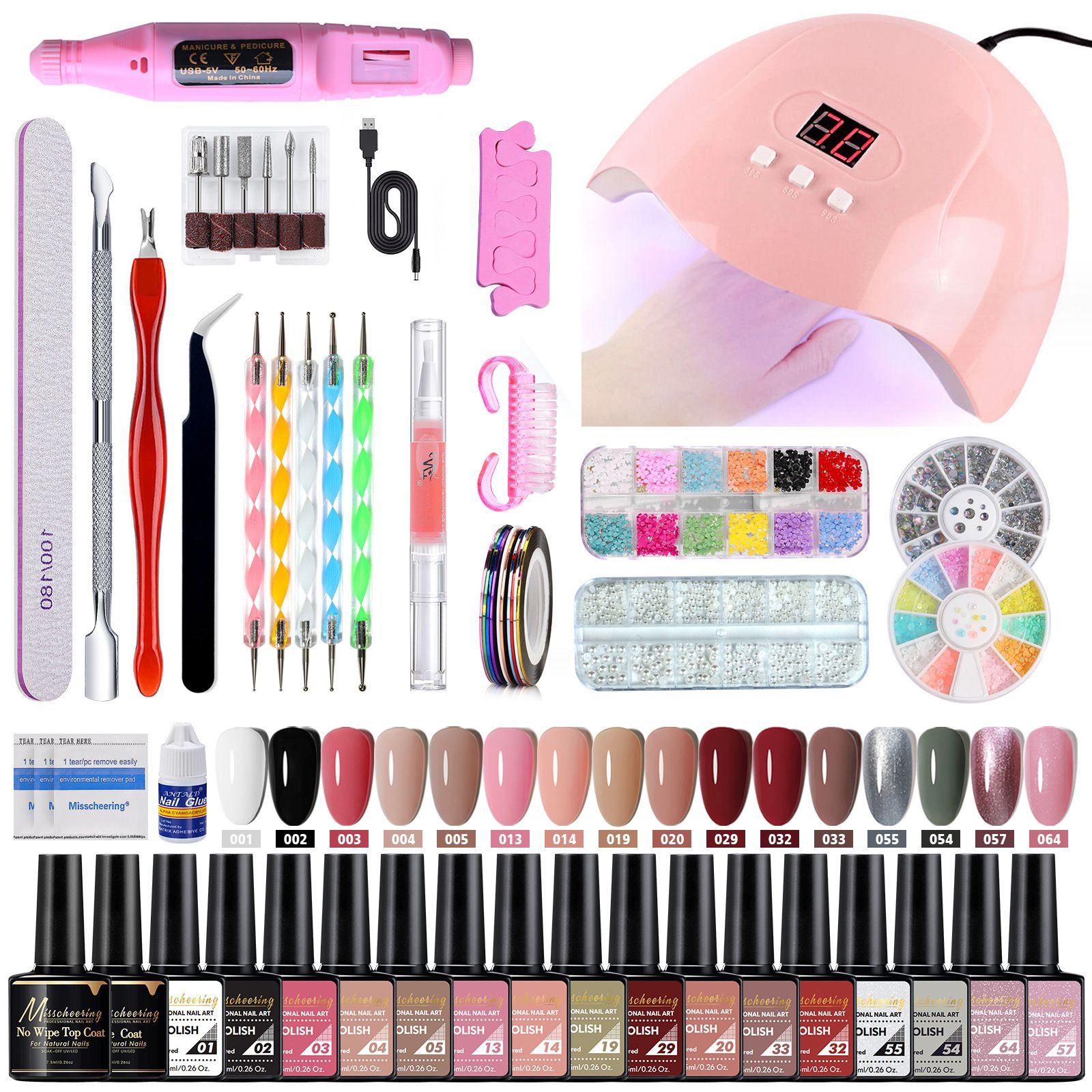 35pcs Gel Nail Polish Kit with U V light and Drill Starter Kit,16 Colors Gel Polish Set  Top Base Coat All season Fashion Popular Colors Professional Nail Lamp Gel Manicure Kit Gifts for Women