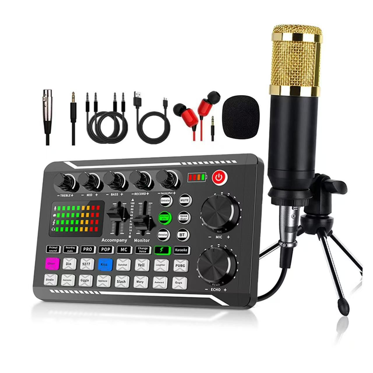 F998 Podcast Equipment Bundle, Audio Interface & BM800 Condenser Microphone with Tripod Stand, Professional Recording Studio Package for Live Streaming, Broadcast, Recording, YouTube, TikTok