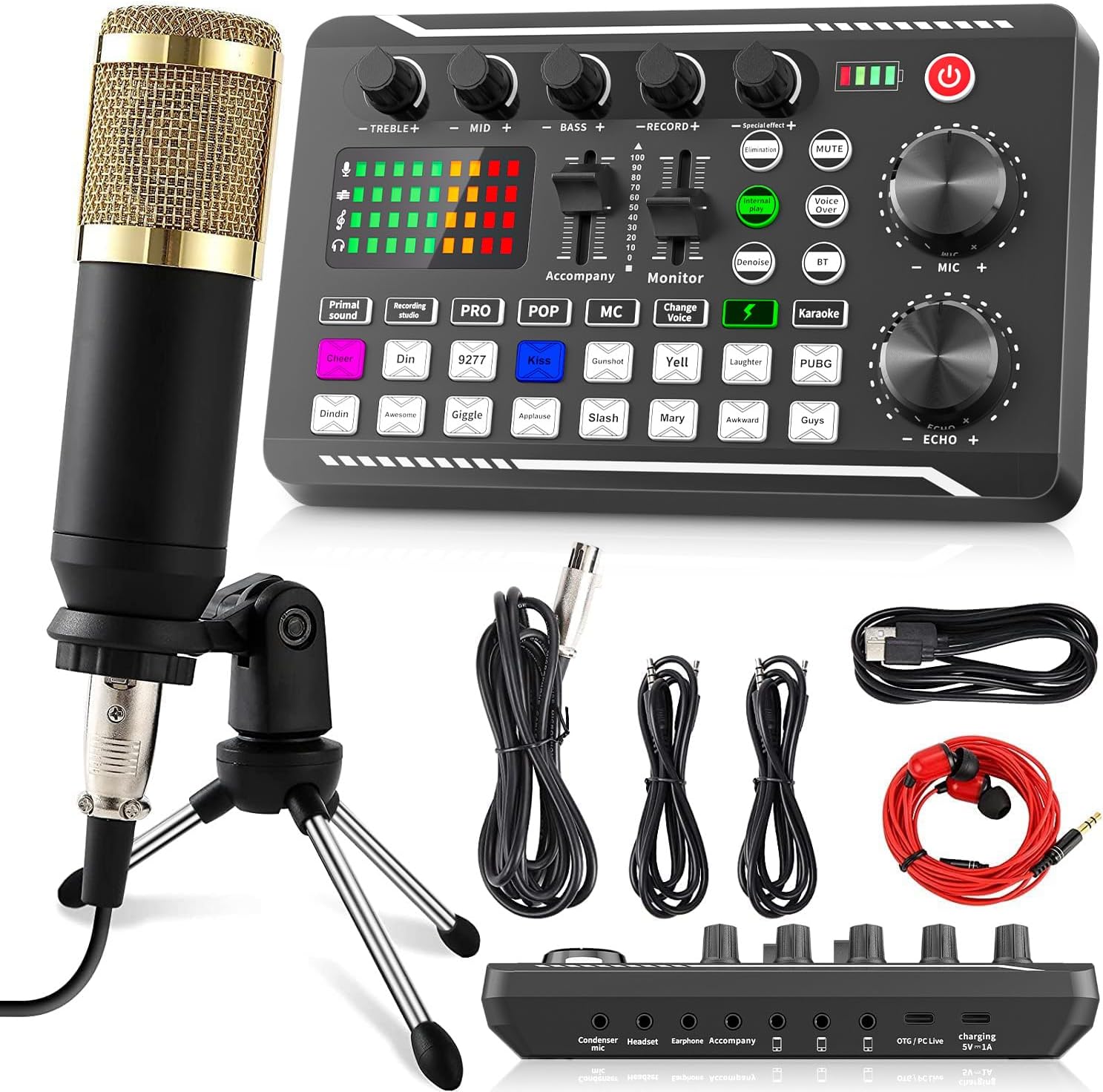 F998 Podcast Equipment Bundle, Audio Interface & BM800 Condenser Microphone with Tripod Stand, Professional Recording Studio Package for Live Streaming, Broadcast, Recording, YouTube, TikTok