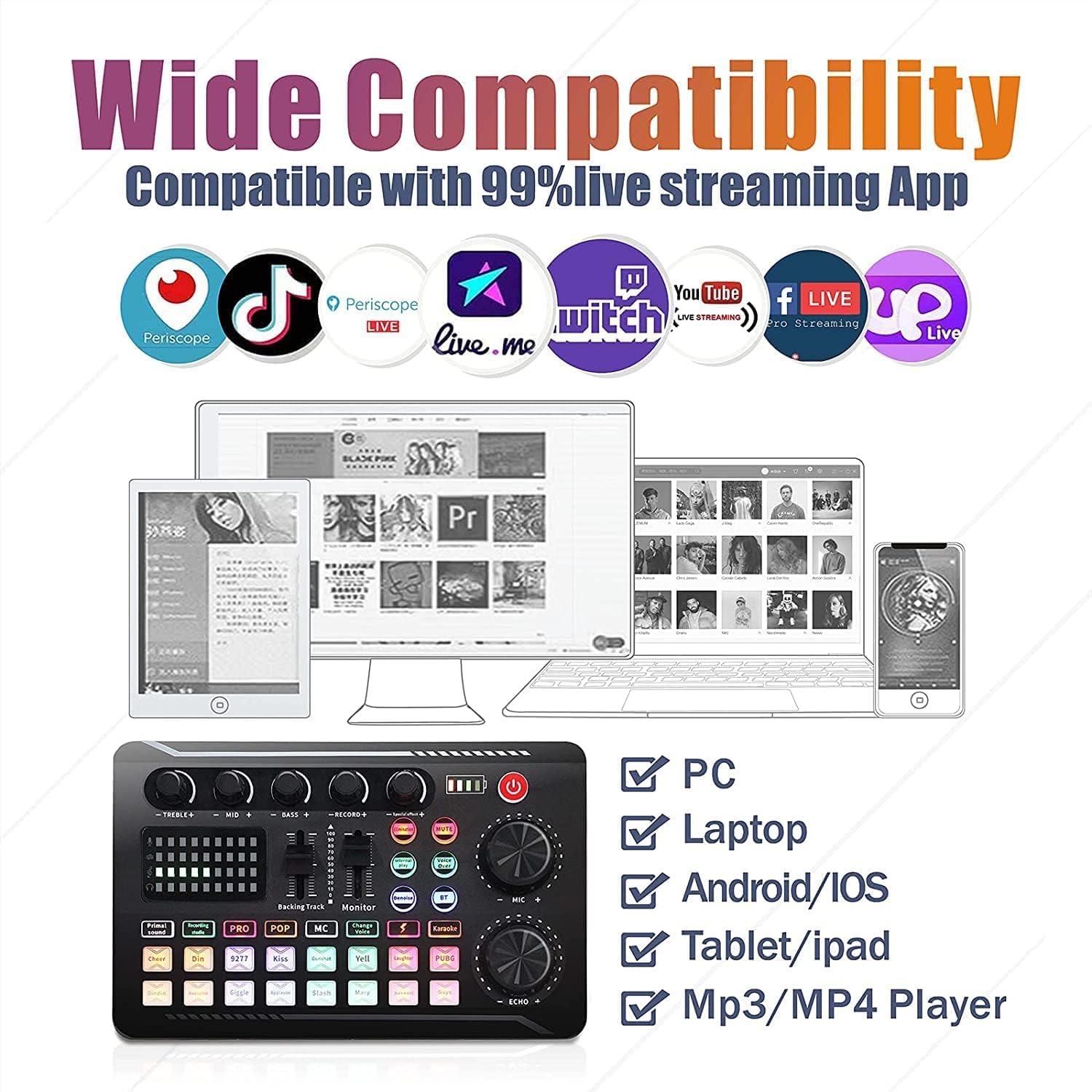 F998 Podcast Equipment Bundle, Audio Interface & BM800 Condenser Microphone with Tripod Stand, Professional Recording Studio Package for Live Streaming, Broadcast, Recording, YouTube, TikTok
